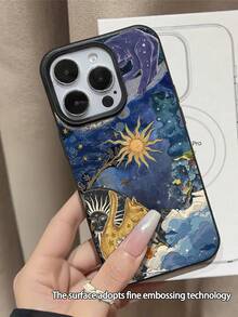Cat 1件装黑色复古太阳图案防水防摔防滑软手机壳保护套兼容苹果及其他手机 - 彩色 - 查看 3