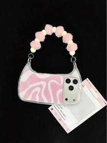 Striped Painted New Fashion Handbag With Detachable Pink Furball Transparent Anti-Drop Phone Case Protective Cover Compatible With IPhone 17/17 ProMAX/16/16 Pro/16 ProMax/15/XR/7P8P/P12 ProMax/P13 ProMax/P14 ProMax/P13/P14/P11/P12/P14, Cute & Fashionable Thick Phone Case For XS/S/XS Max/7 8 GES2 - Multicolor - View 5