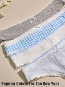 4pcs Cotton Fresh & Sweet Comfortable Women's Thong Panties - Multicolor - View 5