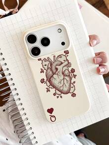 1 pieza Funda de teléfono con borde de color blanco lechoso con patrón de corazón personalizado de estilo minimalista, compatible con iPhone 17/16/16Pro/16Plus/15/15ProMax/15Pro/11/12/13/14ProMax/11Pro/11ProMax/12Pro/12ProMax/13Pro/13ProMax/14Pro/14ProMax, de alta gama y creativa - Multicolor - Ver 3