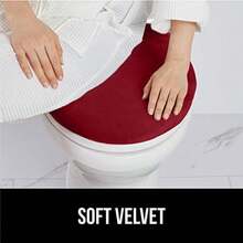 Funda gruesa de espuma viscoelástica para asiento de inodoro suave lavable a máquina tela de felpa color crema marfil-010 - 1'8" x 1'7" (Ovalado)+Borgoña - Ver 5
