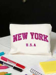 白色化妆品收纳袋 - “纽约”字母印花，耐用可重复使用购物袋，适合日常使用、洗漱用品收纳、储物，便携轻巧，可用于教堂郊游、旅行和工作、度假收纳，也适合海滩日光浴、野餐、露营、旅行、健身、泳池等场合，可重复使用，是日常商务旅行的理想之选，也是情人节礼物、节日礼物的绝佳选择，适合赠送给家人、朋友、同事和同学。 - 彩色 - 查看 4