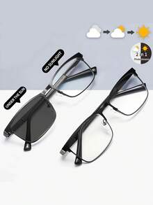 1 件/2 件男士商务半无框变色眼镜，适合驾驶、户外、日常工作、阅读 - 感光變色 - 查看 11