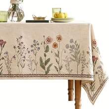 Elegant Floral Tablecloth |   Pastel Pink, Blue, Purple & Green Design, Ideal For Dining, Thanksgiving, Christmas & Parties, Easy-Clean Linen Fabric, Multiple Sizes Available - 彩色 - 查看 6