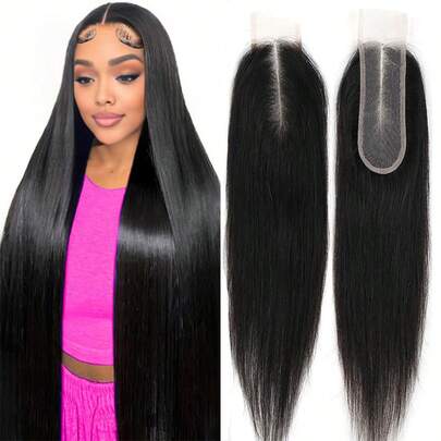2x6 Lace Closure Human Hair HD Transparent 2x6 Straight Lace Closure Middle Part Human Hair Kim K Closure With Baby Hair Natural Color
