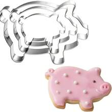 3pcs Pig Shaped Cookie Cutter Set, Cute Pig Cookie Mold, Animal Gummy Cookie Cutter, For Baking And Dishwasher - Silver - View 8