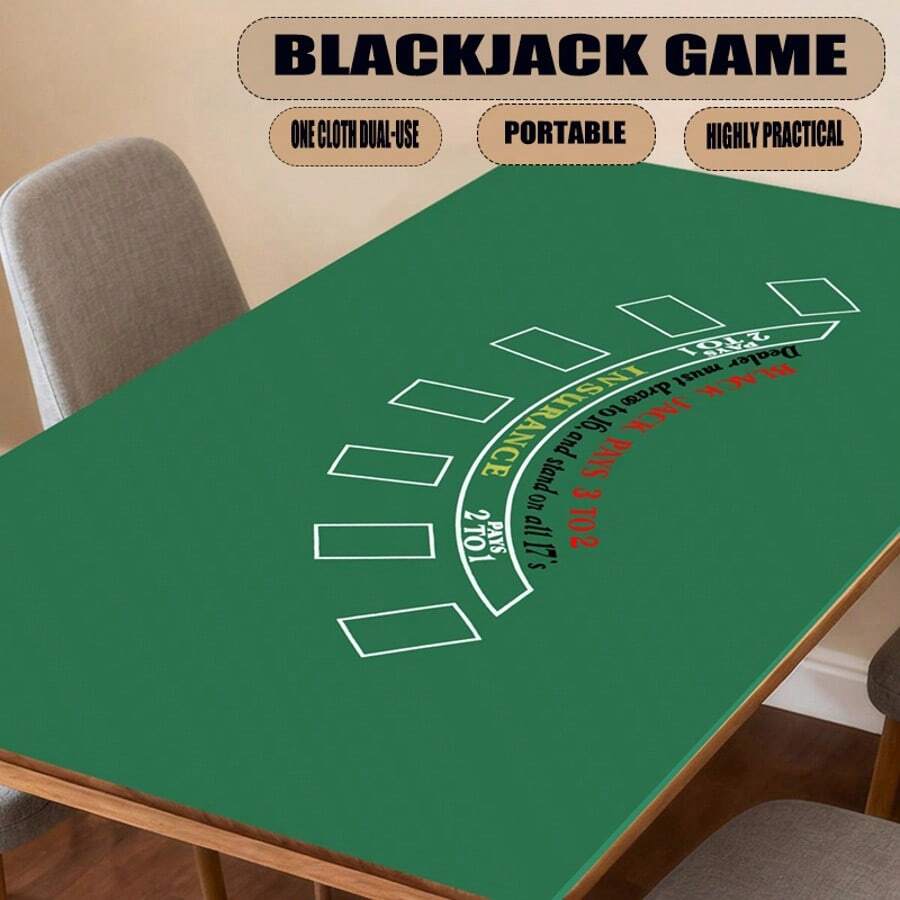 21 Jogo de Blackjack e Dados 90cm*180cm Tecido Impresso Dupla Face, Fonte Legível, Adequado para Reuniões Familiares, Viagens ao Ar Livre, Sala de Jogos, Portátil - Verde - Visão 1