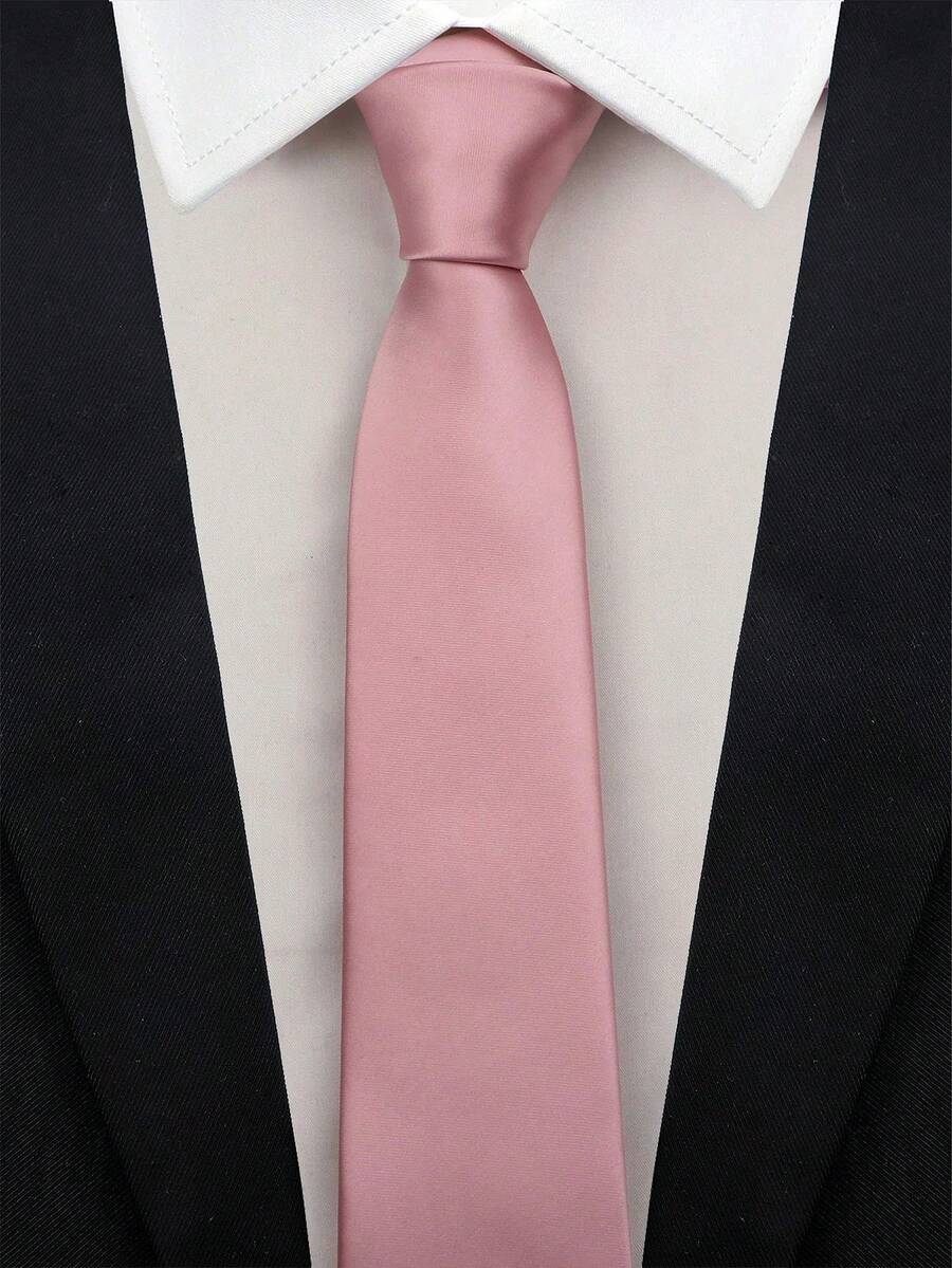 1pc Men's Business Fashion High-Quality Smooth Glossy Solid Color Satin Necktie (8cm) - Dusty Pink - View 1