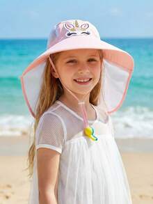 1 pieza Sombrero de cubo de tiburón de color azul marino para niños pequeños y niños, con dibujos animados, con correa para el cuello, cordón ajustable, gorra para deportes al aire libre, color de silbato aleatorio, primavera/verano - Unicornio rosa - Ver 3
