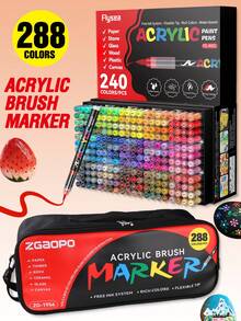 12/24/36/48/60/72/120/168/240pcs Set Acrylic Marker Pens, Acrylic Marker Brush Tip Pens, Opaque Watercolor Pens, Art Supplies For Rock Painting, Calligraphy, Scrapbooking, Handwriting, Card Making, Black Paper, Wood, Plastic, Canvas, Comes In Gift Box/Pouch, Great For Boys & Girls Students, Back To School & Teacher Gifts - Multicolor - View 2