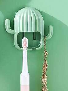 1pc Minimalist Multi-Function Cactus Toothbrush Holder, Wall-Mounted Toothbrush & Rinse Cup Storage Rack, Practical - Multicolor - View 5