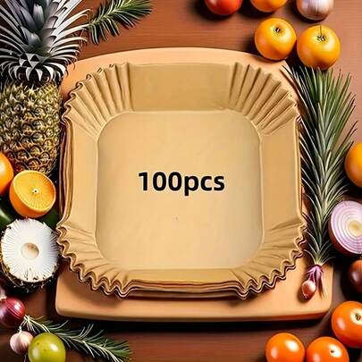 100 pezzi Fogli di carta antiaderenti per friggitrice ad aria - per cottura, arrostimento e microonde - Facile da pulire, assorbente per grassi, perfetti per una cottura più sana in casa o per uso commerciale, accessori per friggitrice ad aria