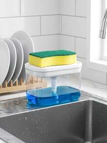 Pump Soap Dispenser With Sponge Holder, Includes 1 Sponge, Compact Square Sink Organizer, Kitchen Accessories - Multicolor - View 5