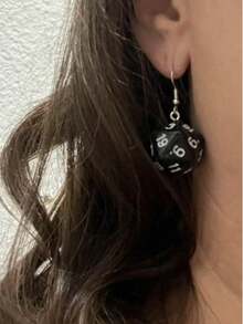 1对女士时尚创意骰子耳环，适合日常佩戴 - 黑色 - 查看 6