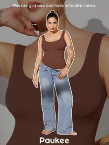 1pc Women Plus Size Seamless Bodysuit, Waist Cinching, Tummy Control, Butt Lifting - Brown - View 9