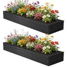 Odwmwhuh  10x2x1 Ft 2 Pack Galvanized Raised Garden BedOutdoor Planter Box Metal Patio Kit Planting Bed For Vegetables Flowers And Succulents Black - Black - View 6
