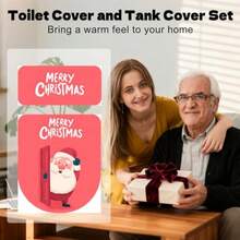 Funda para tapa de inodoro navideña juego de funda para asiento resistente a salpicaduras y funda para tanque accesorio reutilizable decoración para baño-010 - Feliz Navidad - Ver 6