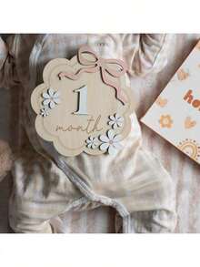 1 Set Baby 1-12 Months Milestone Double-Sided Commemorative Plaque, Monthly Milestone Party Photography Props, 3D Bow Milestone Wooden Plaque, Baby Announcement Sign, Interchangeable Numbers, For Baby Growth Record - Multicolor - View 8