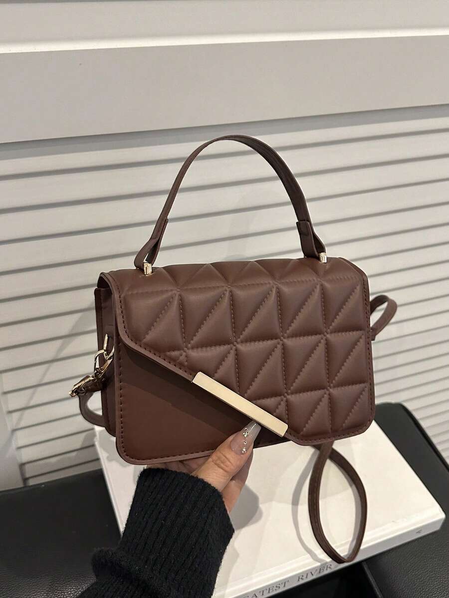 Mini Fashionable Quilted Handbag - Coffee Brown - View 1