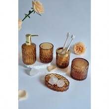 uego de accesos de baño LaMarriti Aer 5 piezas de conuntos de baño de d tranrente dispensador de n de manos nera uego de soporte para cepillos de dientes soporte para - Marrn mbar - Ver 5