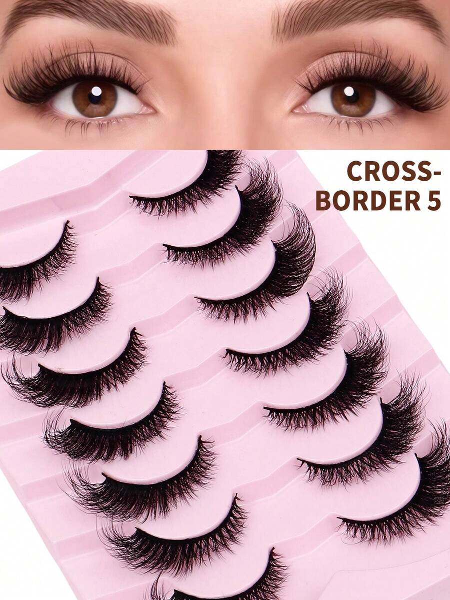 7 Pairs Of False Eyelashes, In A Cat-Eye Fox Style, With A Mixed Length Ranging From 8 To 16 Millimeters, 3D Fluffy And Soft Texture, With A Natural Appearance, Designed To Create Big Eyes And Elongated Eyelash Clusters. Suitable For Beginners And A Great Gift Item. - Cat Elf Eyelashes - View 1