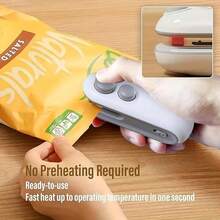 Mini Bag Sealer 2-In-1 Rechargeable Heat Sealer & Cutter, Portable Handheld Chip Bag Resealer For Plastic Bags, Snack Bags & Food Storage, Kitchen Gadget For Halloween Treats & Christmas Holiday Snacks, White - White - View 5