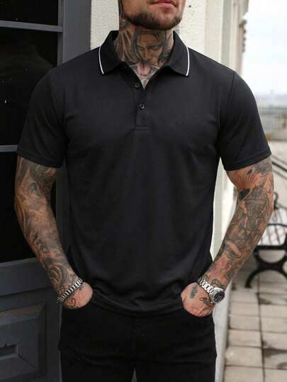 男士休闲时尚Polo衫一件装，适合健身房锻炼和运动。