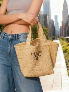 Prada Casual Versatile Tote Bag, Travel Canvas Bag, Storage Pouch - Apricot - View 9