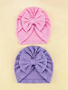 2个/包 1-6个月婴儿针织提花发带帽，婴儿蝴蝶结头巾帽，帽子，新生儿针织帽 - 彩色 - 查看 20