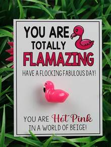 1pc Flamingo Charm With Inspirational Card, Rose Red Resin Mini Flamingo, Inspirational Gift Accessory, Comes With "You're On Fire!" Greeting Card - Sets - View 7