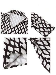 女士优雅春夏格子印花休闲派对连衣裙，长袖设计，适合约会