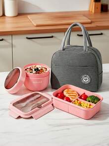 午餐盒套装，包含便当盒及餐具、早餐杯、燕麦杯、保温袋，适合工作、学校和户外活动，分隔式午餐盒，返校学生用品 - 彩色 - 查看 2