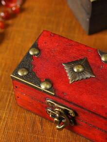 1pc Vintage Mini Wooden Jewelry Storage Box, Ring Necklace Packaging Box, Antique Wooden Box, Art Collection Box, Craft Wooden Box, Unique Gift Box, Antique Collectibles Storage Box, Secret Treasure Box - Multicolor - View 11