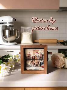Customized 3D Rotating Photo Frame, Wooden Flip Picture Frame Holds 8/16 Photos, Decorative Gift For Anniversary, Birthday, Couples, Family, Unique And Interesting Present (Light Brown), Suitable For Valentine's Day, Christmas, Easter, Mother's Day, Father's Day, St. Patrick's Day, Independence Day, Bastille Day, Thanksgiving, Halloween, Friends, Family, Couples, Boyfriend, Girlfriend, Birthday, Desktop Decor, Commemorative Handcrafted Item - Multicolor - View 1