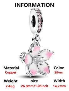 1pc Fashionable & Charming Valentine's Day Series Rotatable Multi-Color Cherry Blossom Bead Pendant, Creative Versatile Copper DIY Bracelet Necklace Gift For Lover - Multicolor - View 18