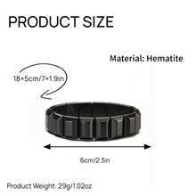 1/2pcs Hematite Stone Bracelet, Natural Healing Stone Beads Adjustable Elastic Bracelet, Fashion Accessory To Boost Confidence - Black - View 9