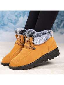 [2025 Winter New]Women's Durable Fleece-Lined Snow Boots - Lace-Up, Non-Slip Thick-Soled Ankle Boots, Multi-Color Outdoor Long-Lasting Footwear - Phiên bản màu vàng đặc - Xem 1