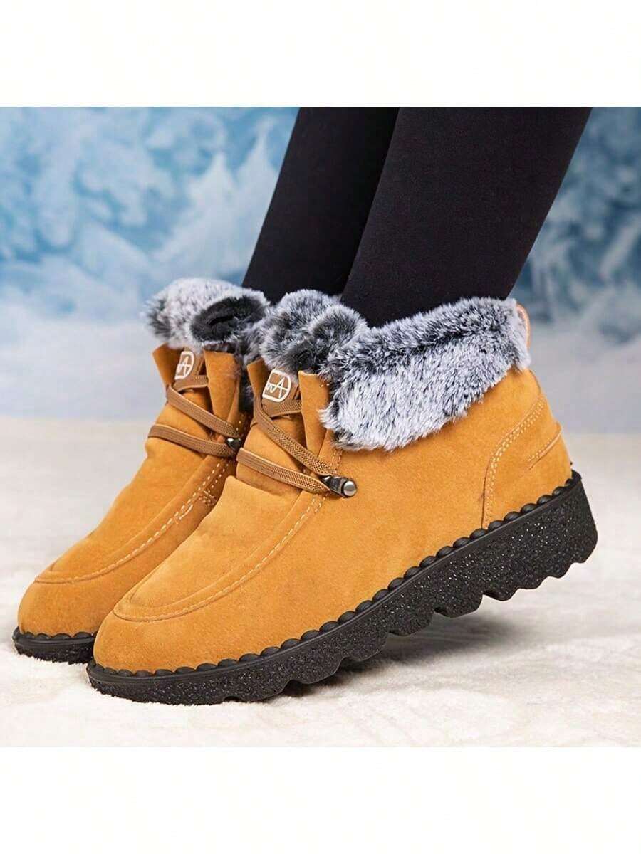 [2025 Winter New]Women's Durable Fleece-Lined Snow Boots - Lace-Up, Non-Slip Thick-Soled Ankle Boots, Multi-Color Outdoor Long-Lasting Footwear - Phiên bản màu vàng đặc - Xem 1