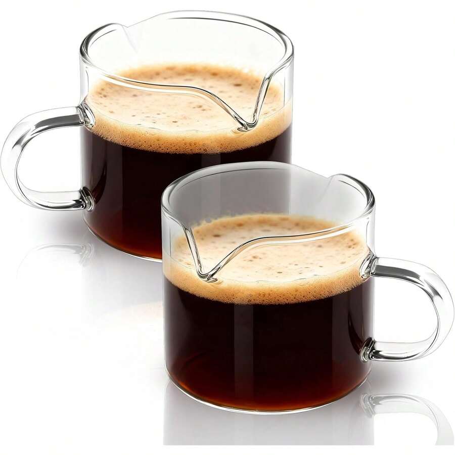 2 piezas Tazas de espresso de vidrio transparente con doble pico - Accesorios para máquina de café para el hogar - Esencial para el barista en casa - Tazas de espresso de 4 onzas con asa y pico - transparente - Ver 1