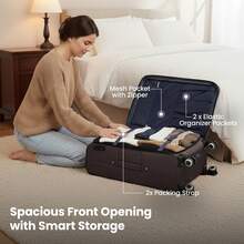 NEW YORK XPRESS Lightweight Water-Resistant Softside Spinner Luggage With Secure TSA Lock,Expandable Design & Organized Interior,Suitable For Long Or Short Travel - 咖啡 - 查看 5