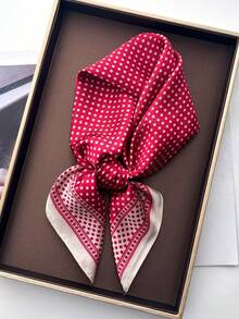 1pc Polka Dot Print Beach Towel Square Scarf Women Satin Bandana Print Scarves Head Band Fashion Lady Hair Shawl And Wrap Female Neckerchief Hijab - Wine Red - View 2