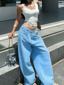 Low Rise Baggy JeansOversized Streetwear Pants High Waist Loose Fit Jeans Retro Baggy Trousers Minimalist Wide Leg Pants Casual Slouchy Jeans  Oversized Trouserspants For Womenspring Outfits For Womenpantalones De Mujersweatpantscargo Pants Women - 藍色 - 查看 1
