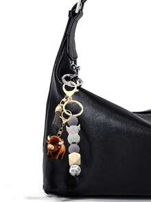 1个仿皮珠流苏钥匙扣，可爱短款钥匙圈，卡通朋克风动物主题龙虾扣亚克力吊坠，汽车钥匙链，硅胶珠流苏，背包配件，汽车钥匙，防丢链 - 适用于汽车钥匙、背包和手提包，也是节日和生日礼物的绝佳选择 - 彩色 - 查看 5