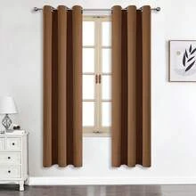 1pc Solid Color Polyester Blackout Curtain Panel, Room Darkening Thermal Insulated Curtain For Living Room, Bedroom Decor - Rust Brown - View 22