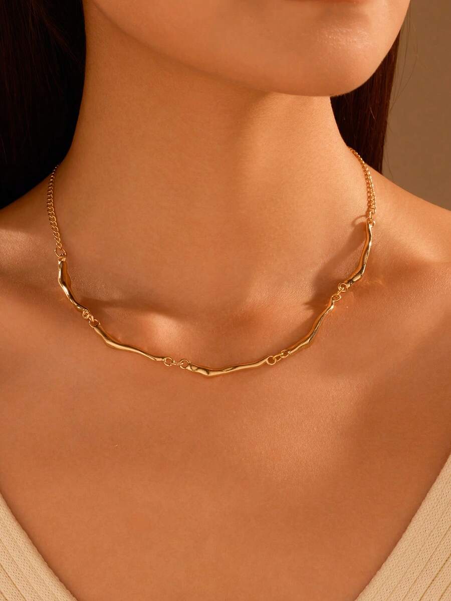 1pc Minimalist 3D Wave Twisted Design Necklace, Unisex For Daily Wear, Dates, Gifts - Wave - View 1