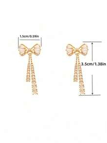 ETel LiKe 1Pair Shiny Bowknot Crystal Dangle Earrings With Tassel For Women Valentines Day Gift 1BLU - Vàng - Xem 7