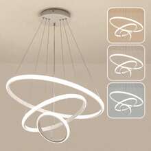 3-Ring LED Ceiling Light Pendant Light, Adjustable Three-Color Dimming Decorative Light For Living Room, Bedroom, Home - White - View 2