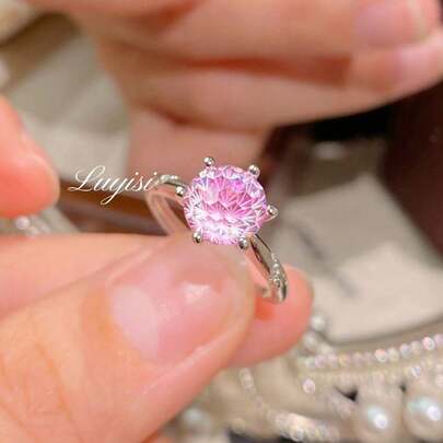 Bestselling Zirconia Firework Cut Ring, Women's Fashion Luxury Inlaid High-Carbon Diamond & Pink Diamond Ring