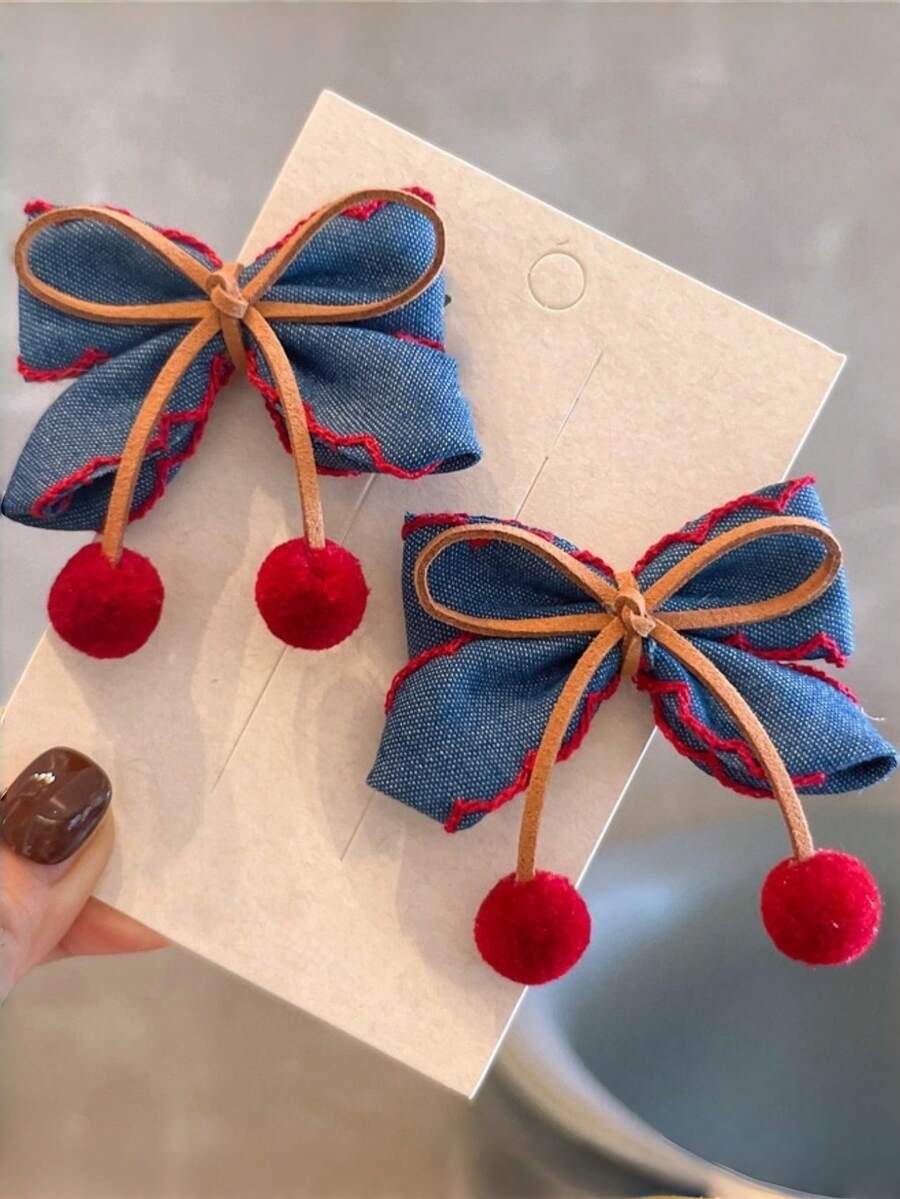 2 chiếc kẹp tóc nơ màu xanh denim dễ thương và thanh lịch, phù hợp để sử dụng hàng ngày. - Nhiều màu - Xem 1