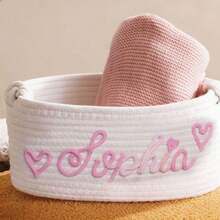 1pc Personalized Letter Handmade Basket, Party Gift Basket, Easter Gift, Party Favor, Round Rope Gift Basket - White Storage Basket - View 29